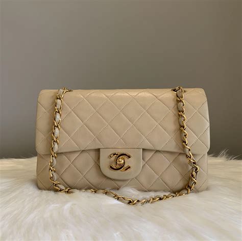 chanel classic flap beige gold hardware|chanel vintage single flap.